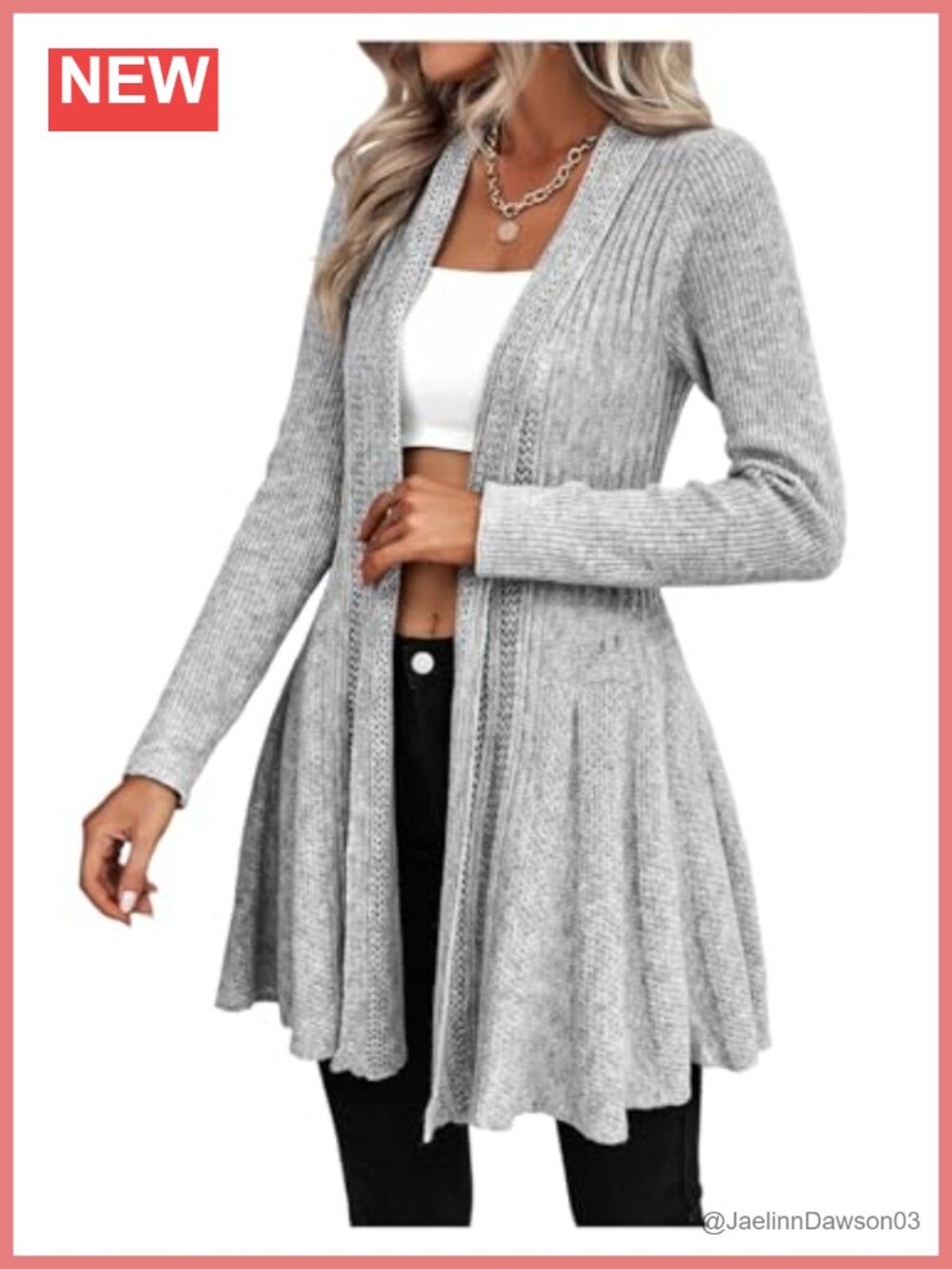 Open Front Ribbed Knit Ruffle Hem Cardigan Lightweight Sweater